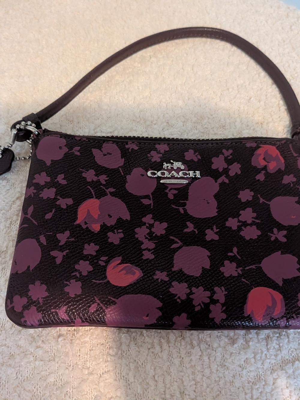 Coach Black Wristlet with Purple and Pink Floral Print